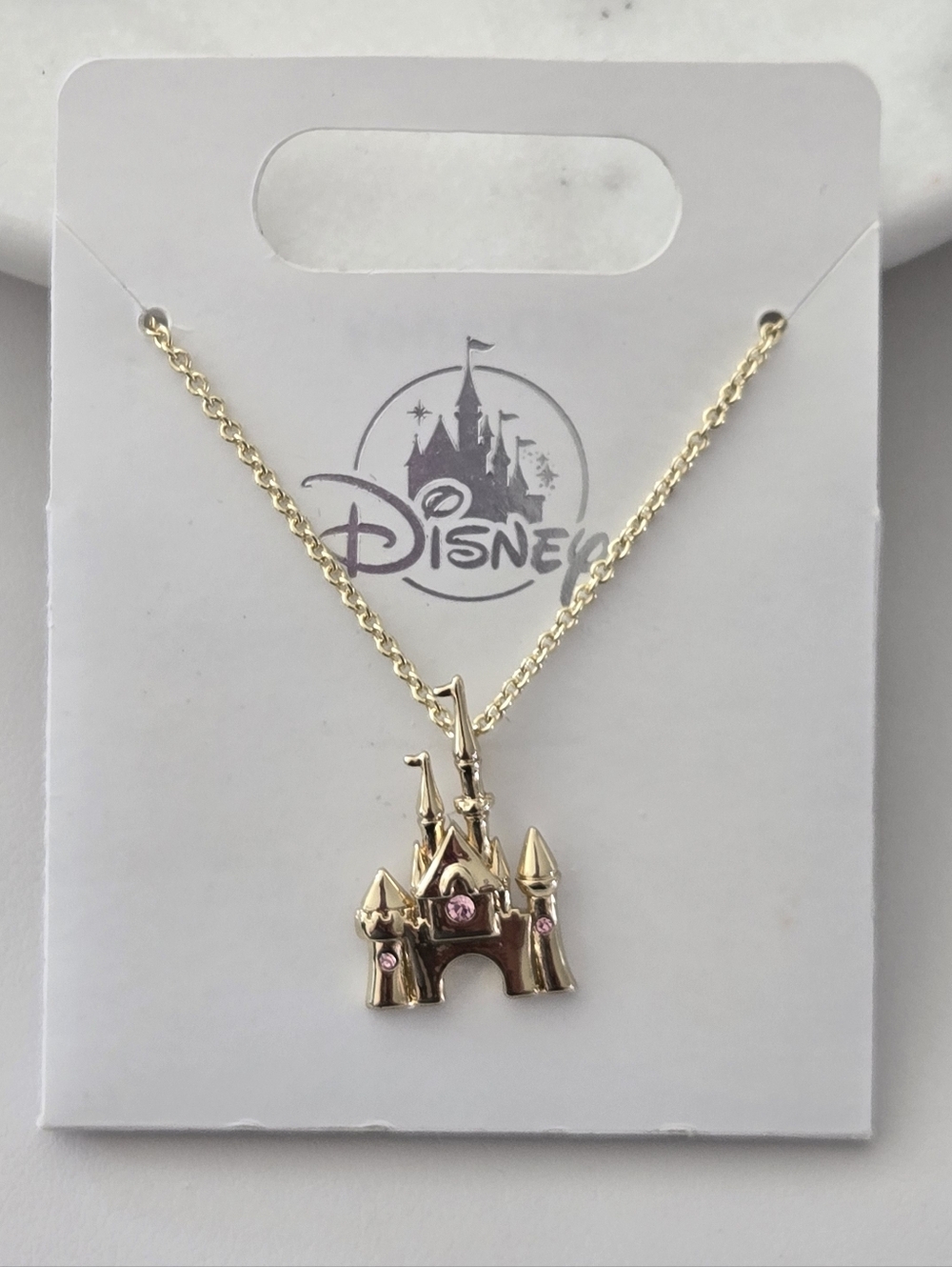 Disney Cinderella Castle Crystal Necklace - Gold tone with pink crystals - Picture 2 of 7